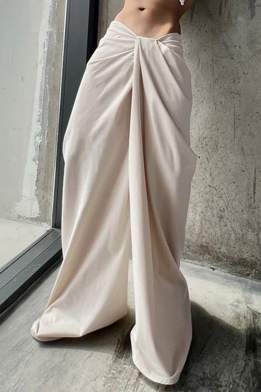 Asymmetrical Twist Solid Wide Leg Pants - Image 3