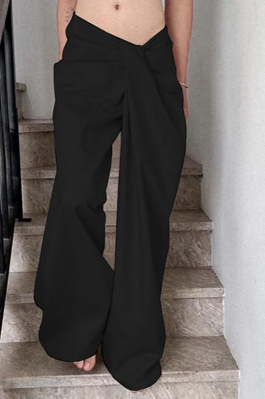 Asymmetrical Twist Solid Wide Leg Pants - Image 5