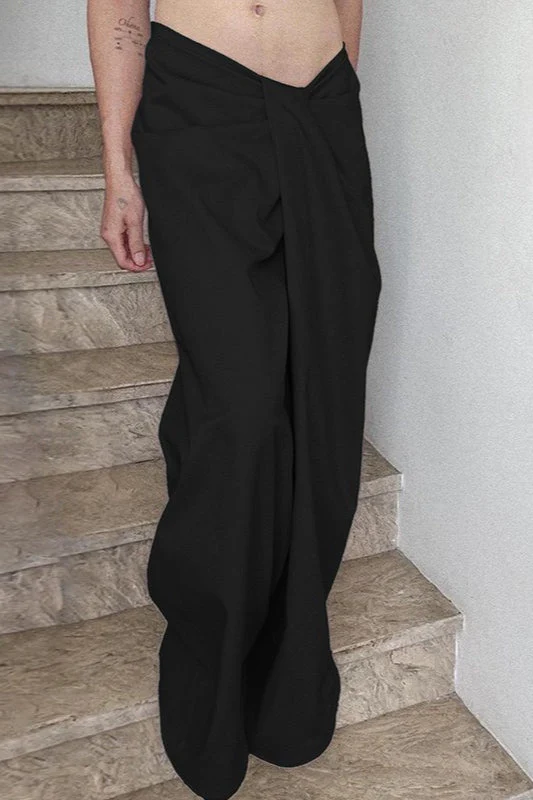 Asymmetrical Twist Solid Wide Leg Pants - Image 6