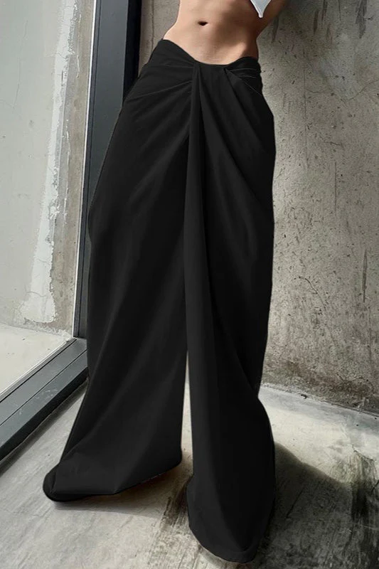 Asymmetrical Twist Solid Wide Leg Pants - Image 7