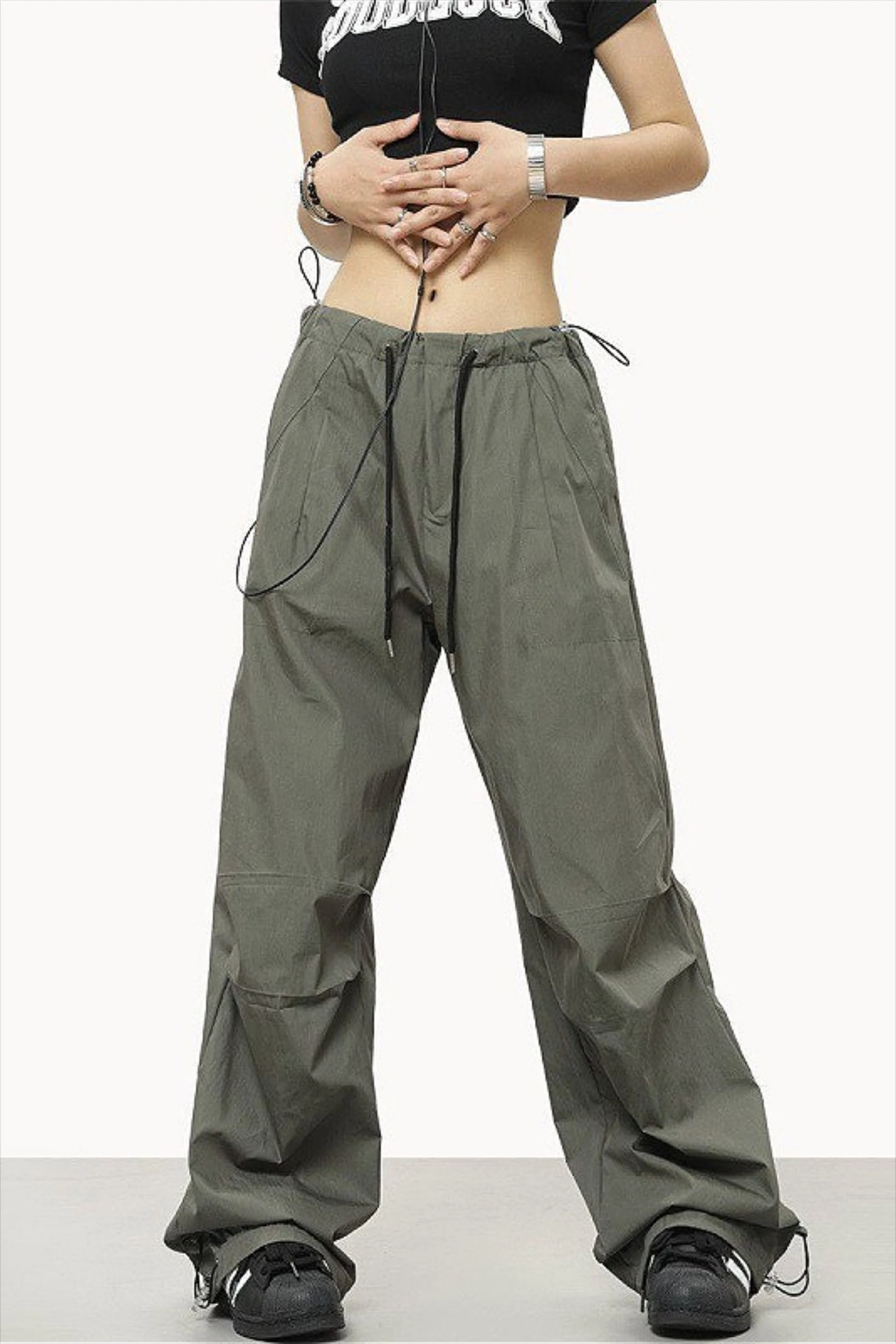 Athletic Casual Solid Drawstring Elastic Waist Pants - Image 2