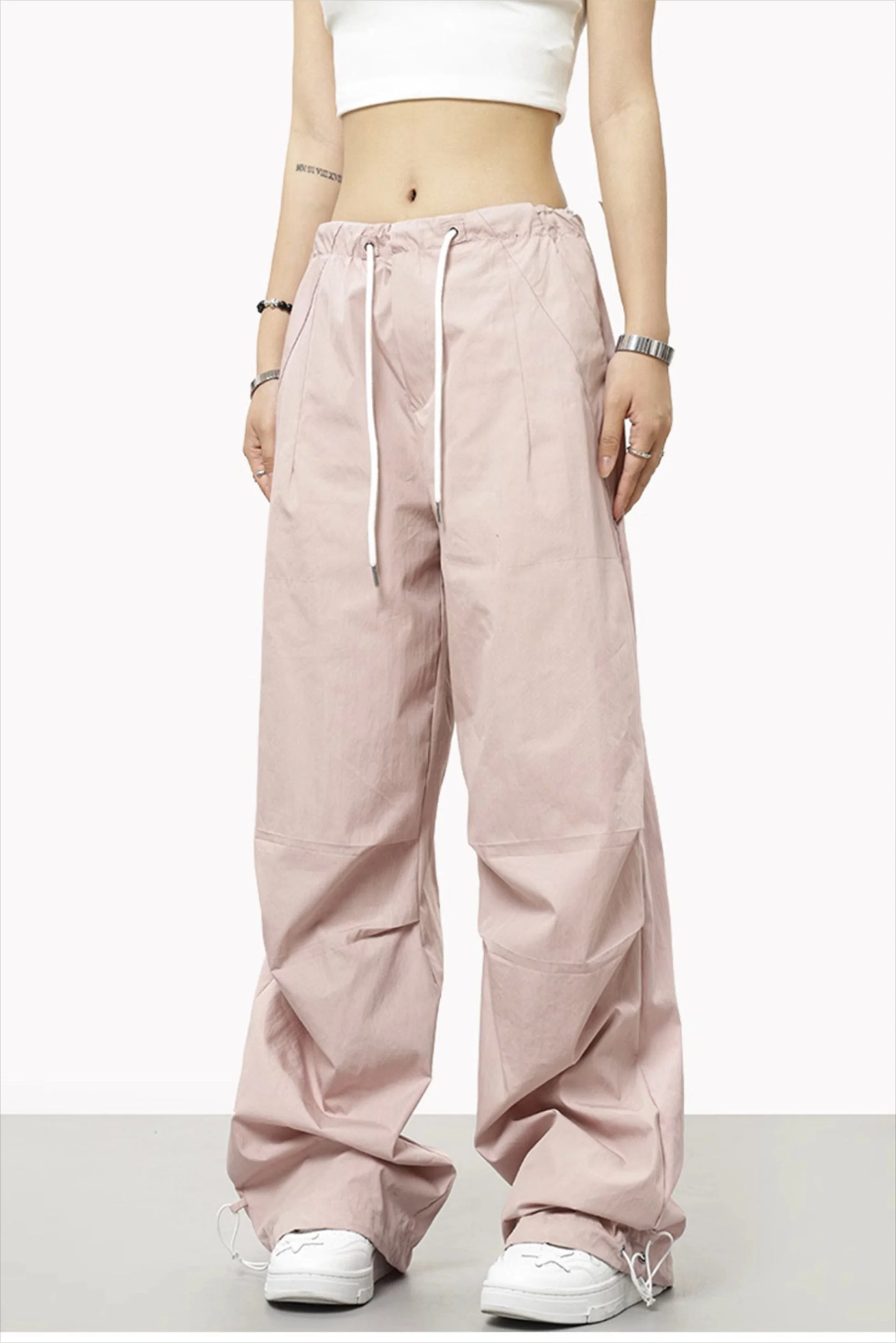 Athletic Casual Solid Drawstring Elastic Waist Pants - Image 4