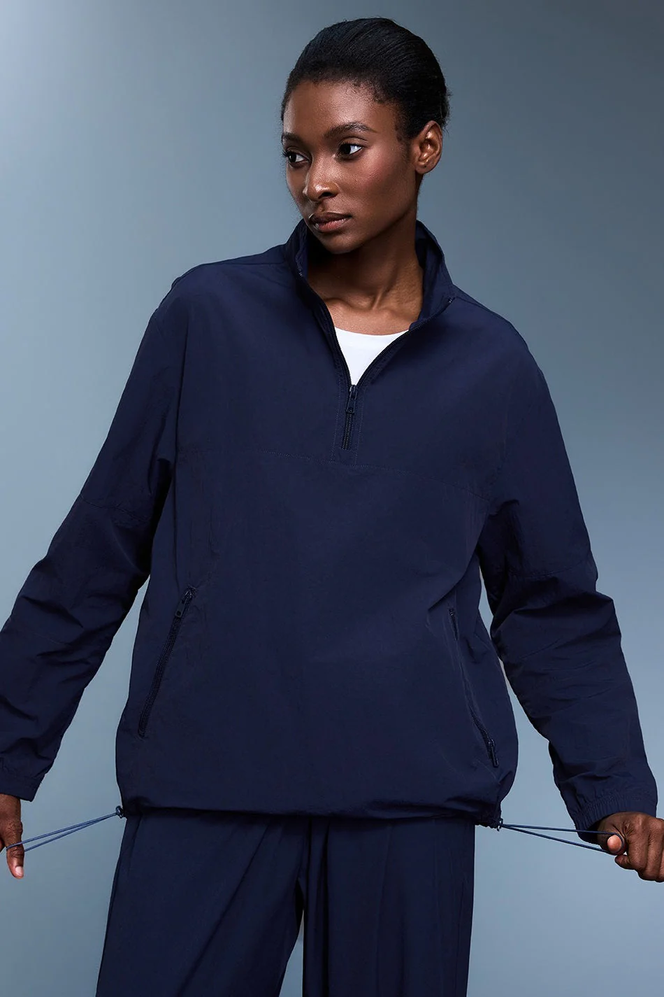 Athletic Half-Zip Solid Loose Sweatshirt - Image 2