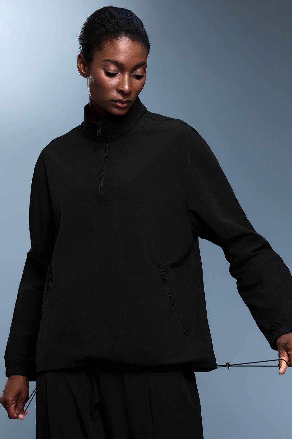 Athletic Half-Zip Solid Loose Sweatshirt - Image 5