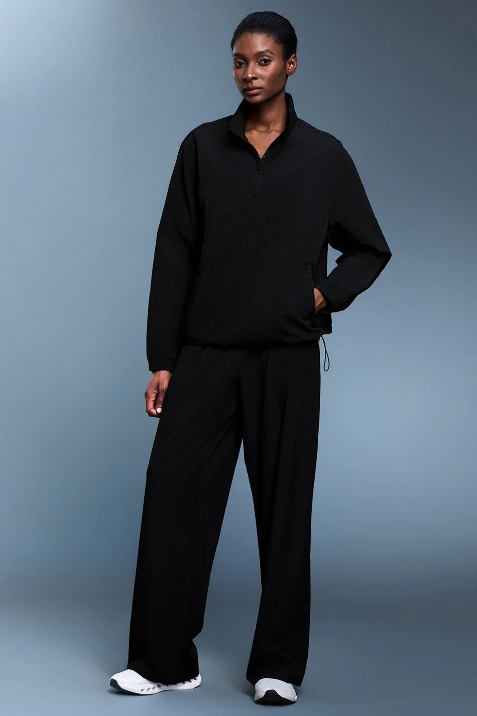 Athletic Half-Zip Solid Loose Sweatshirt - Image 6
