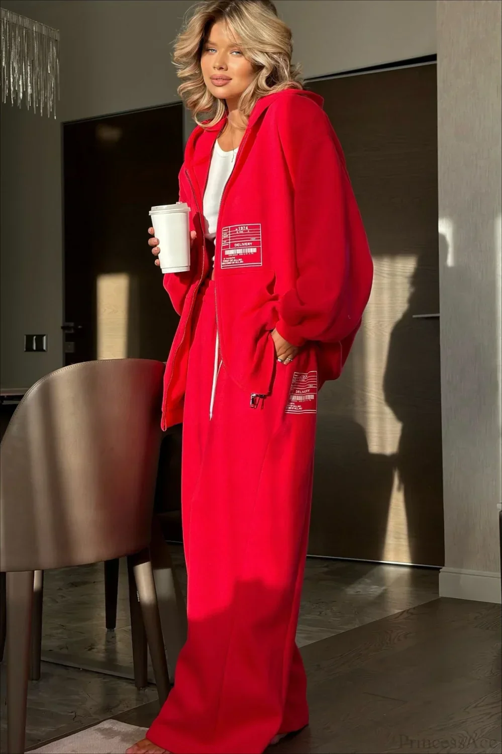 Athletic Hooded Zipper Oversized Casual Two Piece Set - Image 2