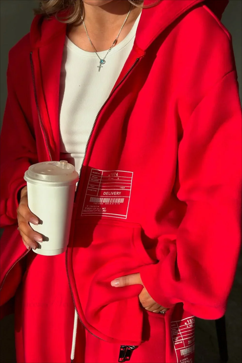 Athletic Hooded Zipper Oversized Casual Two Piece Set - Image 3