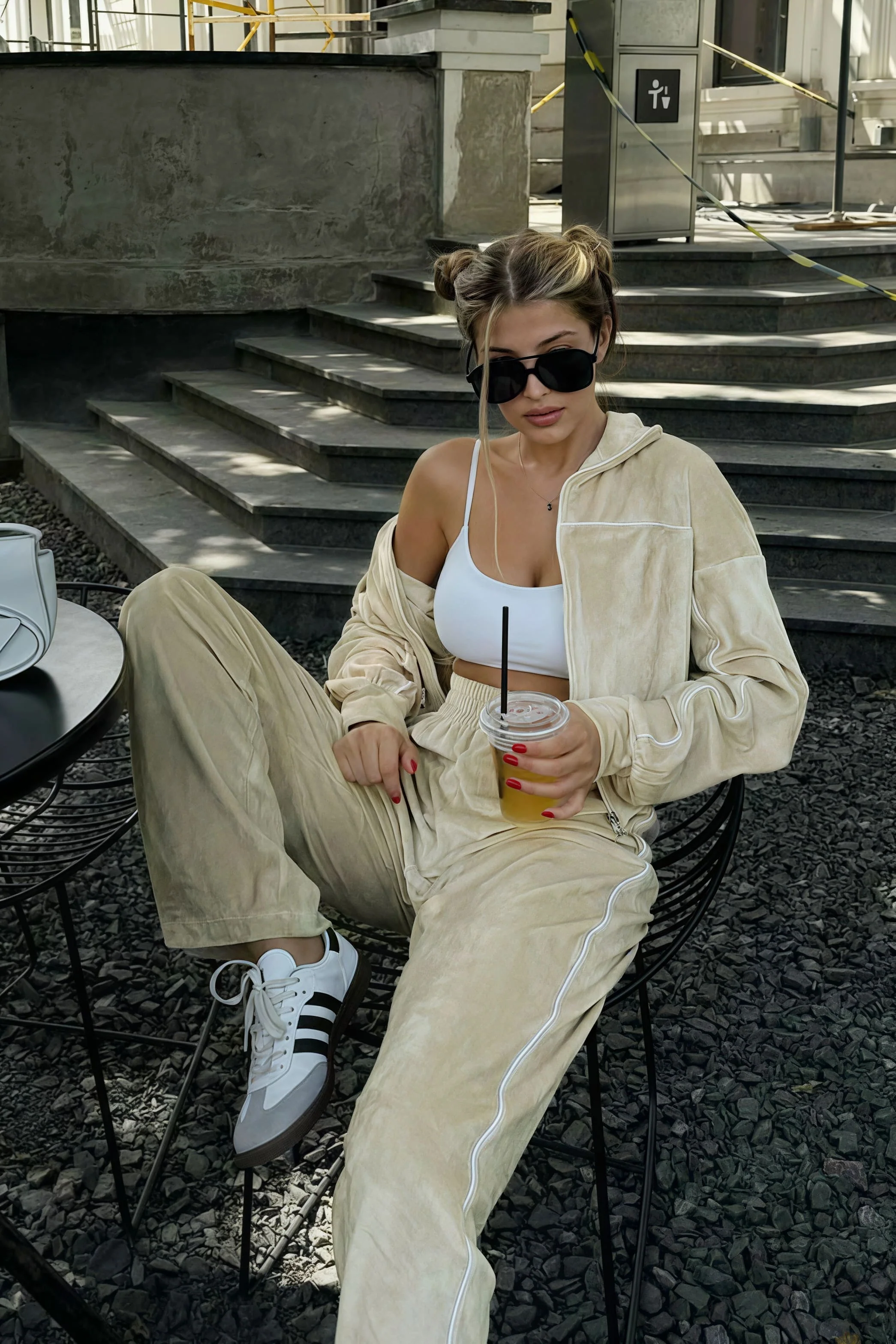Athletic Velvet Collar Zipper Long Sleeve Two Piece Set - Image 11