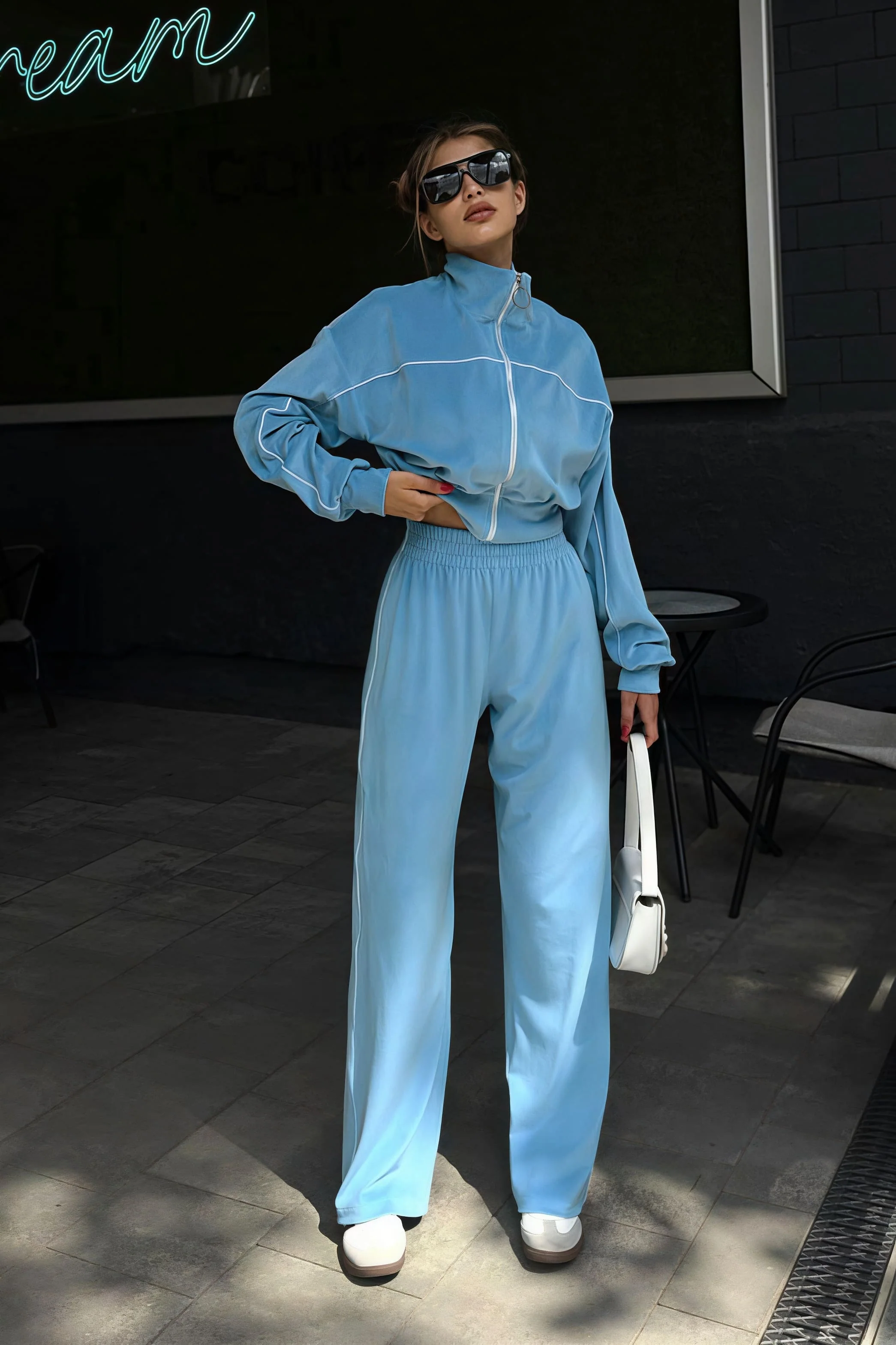 Athletic Velvet Collar Zipper Long Sleeve Two Piece Set - Image 14