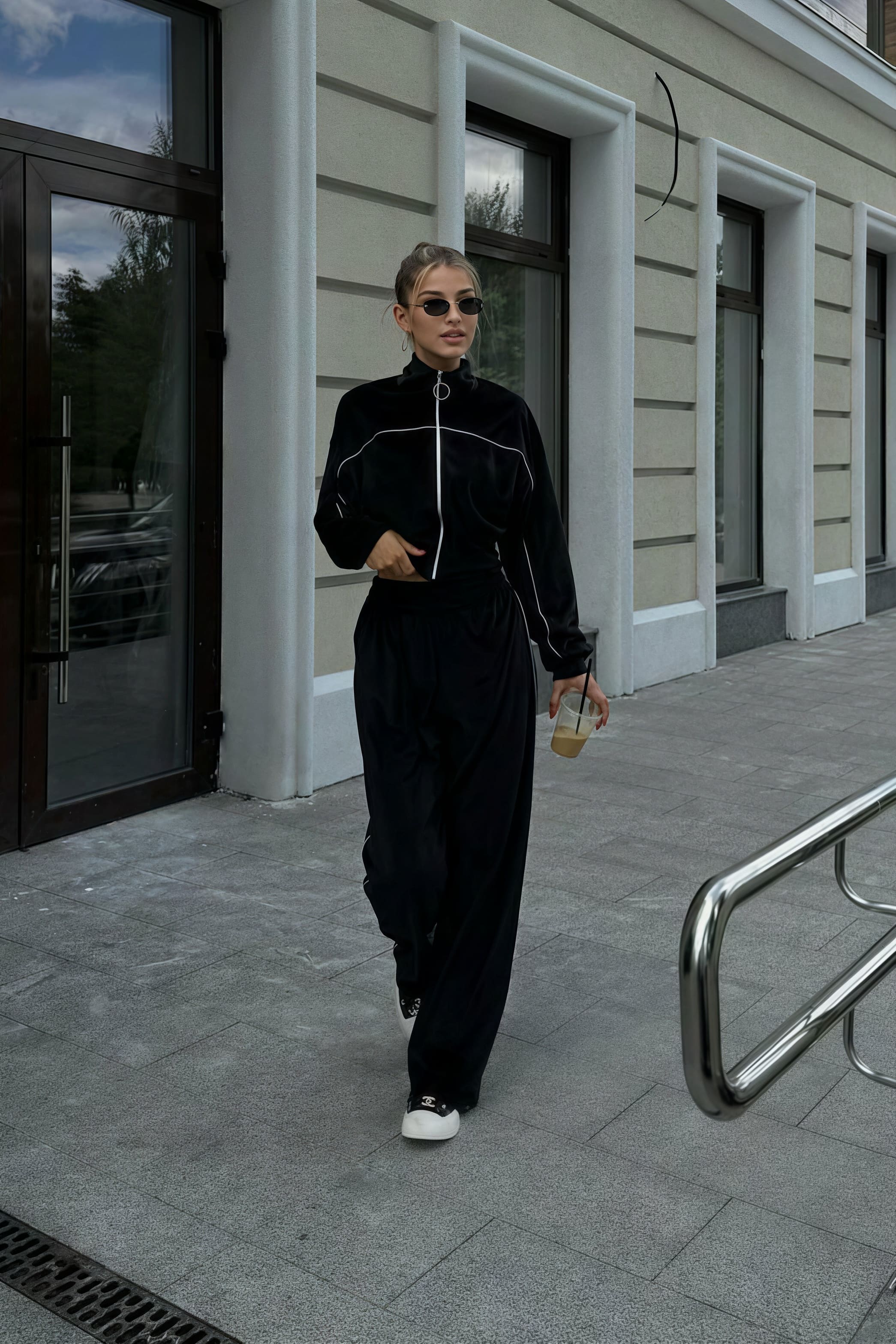 Athletic Velvet Collar Zipper Long Sleeve Two Piece Set - Image 18
