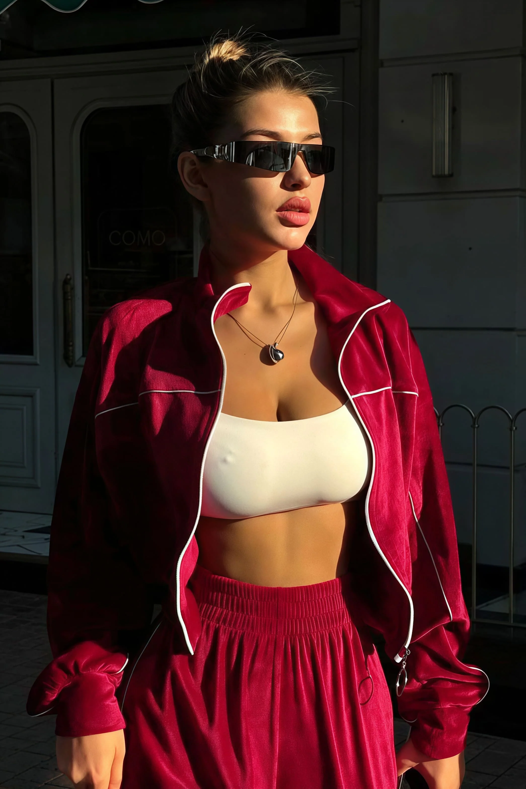 Athletic Velvet Collar Zipper Long Sleeve Two Piece Set - Image 5