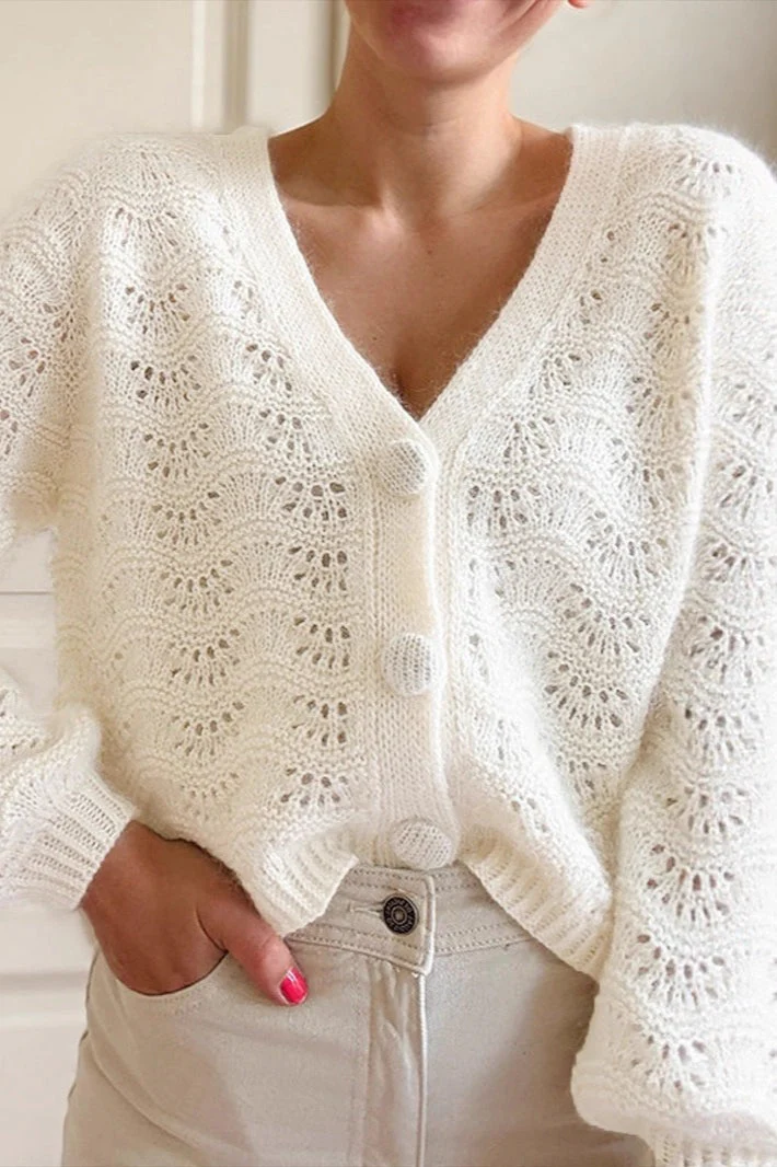 Autumn-Winter New Crochet Hollow-Out V-Neck Knit Cardigan - Image 2