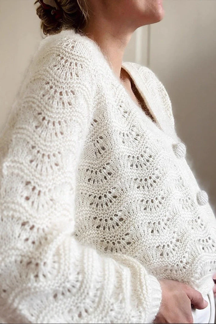 Autumn-Winter New Crochet Hollow-Out V-Neck Knit Cardigan - Image 3