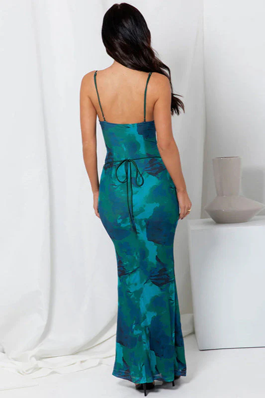 Backless Lace Up Slim Spaghetti Strap Floral Dress - Image 3