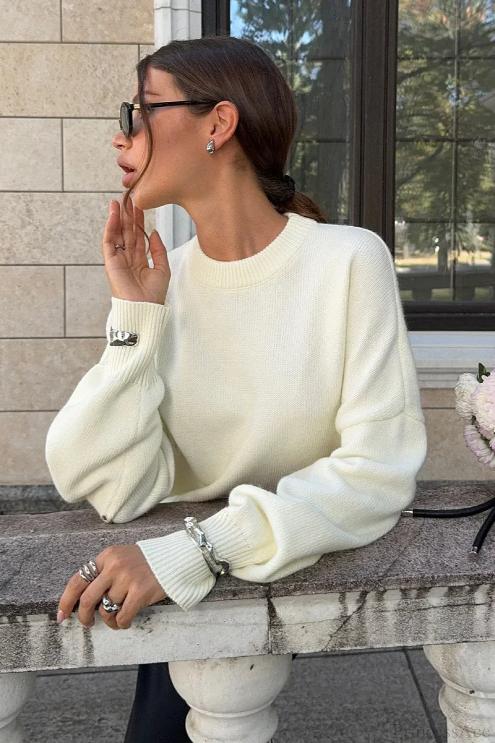 Backless Metal Chain Loose Knit Blouse - Image 3