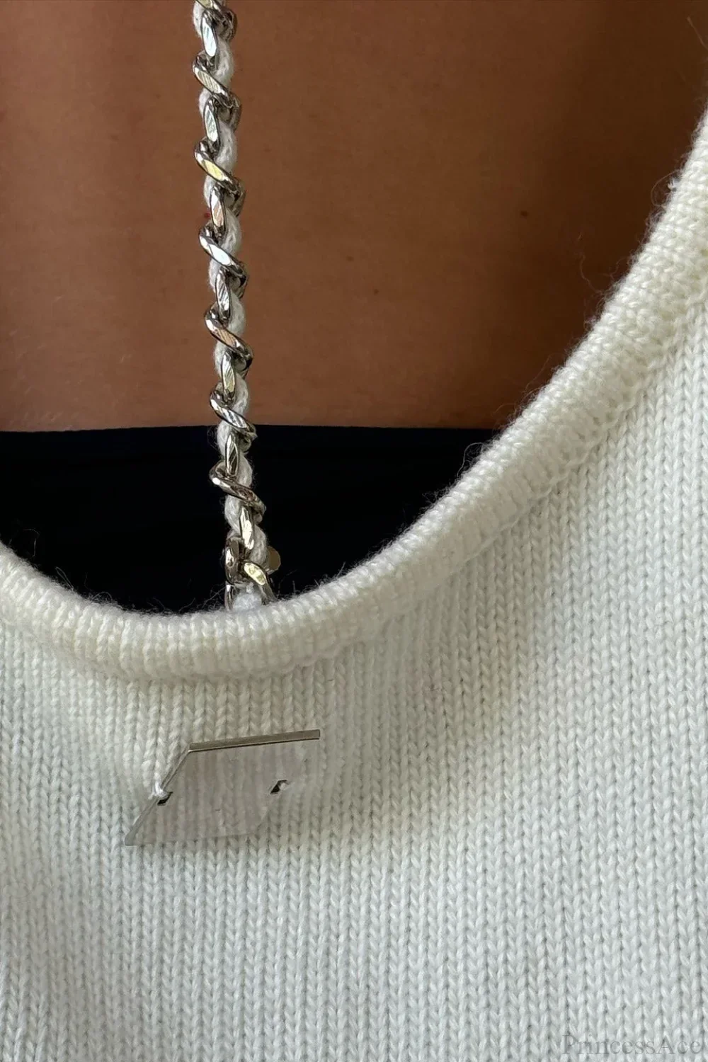 Backless Metal Chain Loose Knit Blouse - Image 4