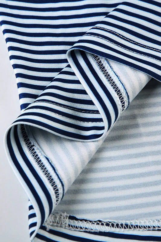 Basic Crew Neck Backless Striped Fitted Knit Blouse - Image 4