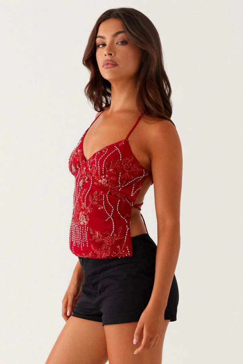 Beaded Exquisite Heavy Work One-Piece Cami Top - Image 12