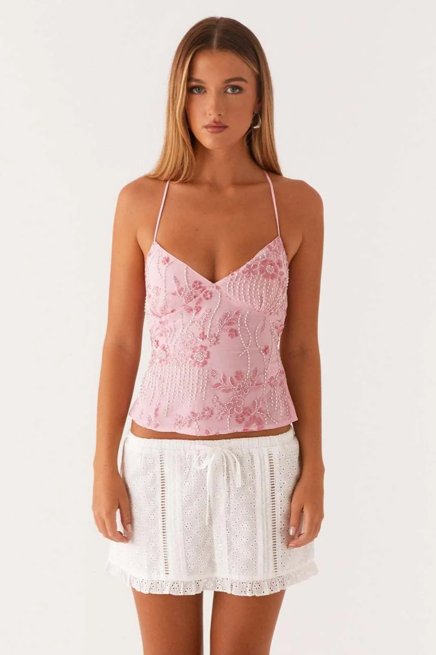 Beaded Exquisite Heavy Work One-Piece Cami Top - Image 8