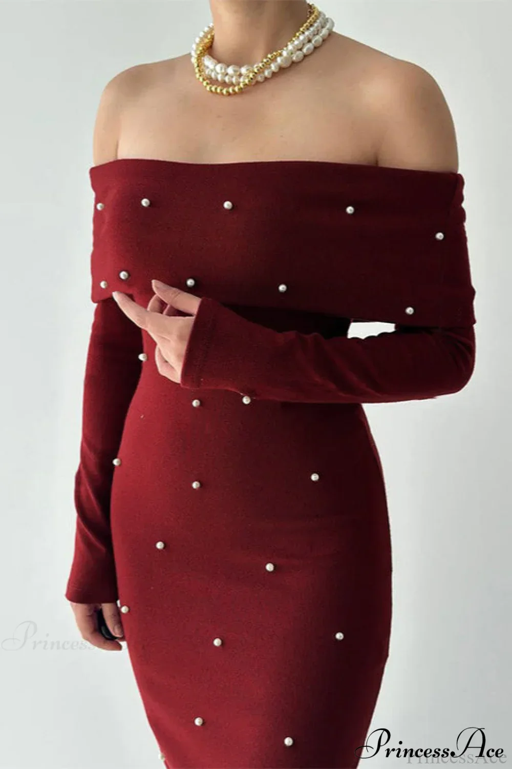 Beaded Off Shoulder Backless Long Party Dress - Image 2