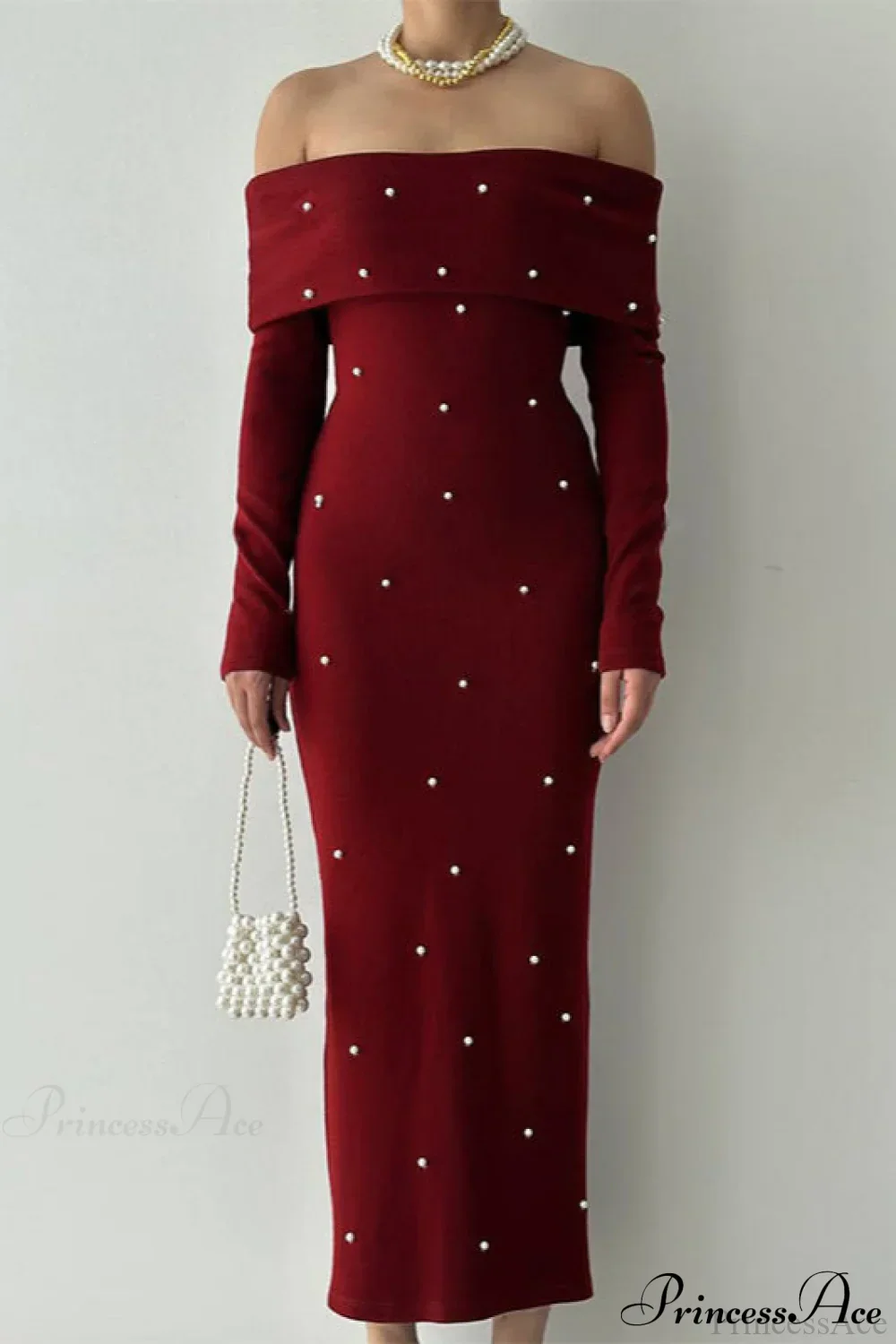 Beaded Off Shoulder Backless Long Party Dress - Image 3