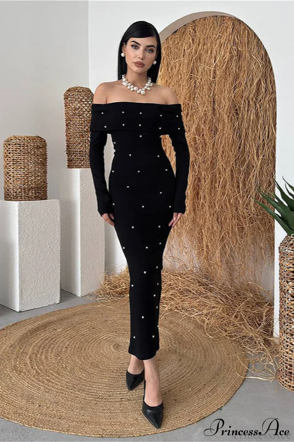 Beaded Off Shoulder Backless Long Party Dress - Image 4