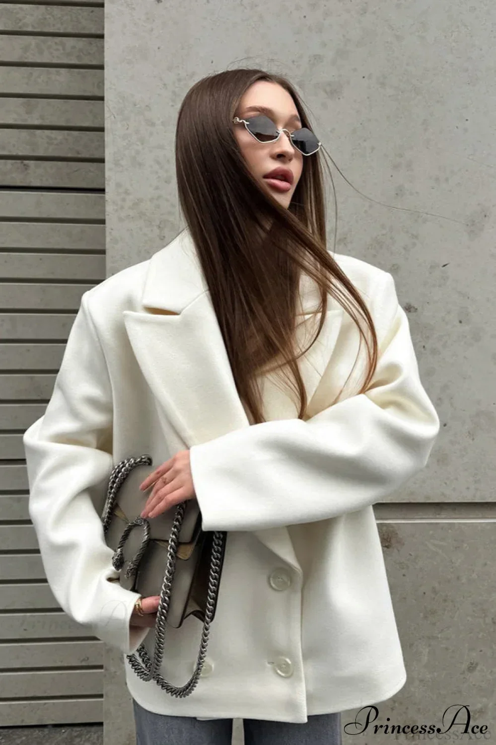 Beige Wool Blend Collared Mid Length Coat - Image 3
