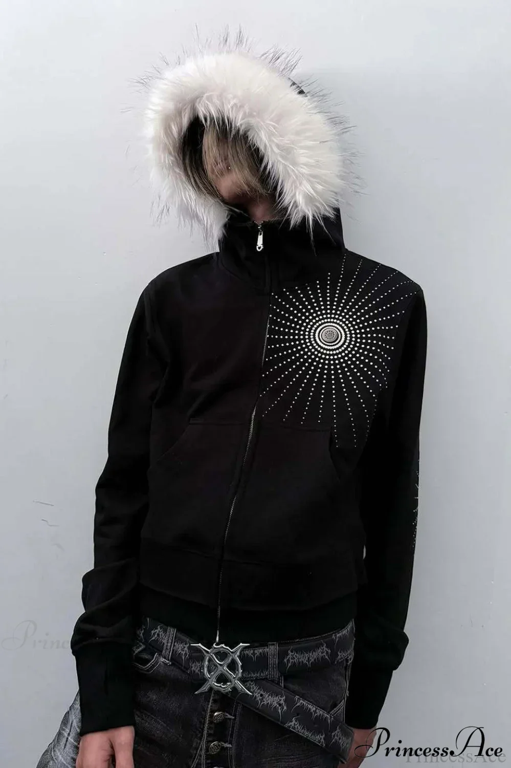 Big Fur Hood Print Zip-Up Hoodie - Image 2