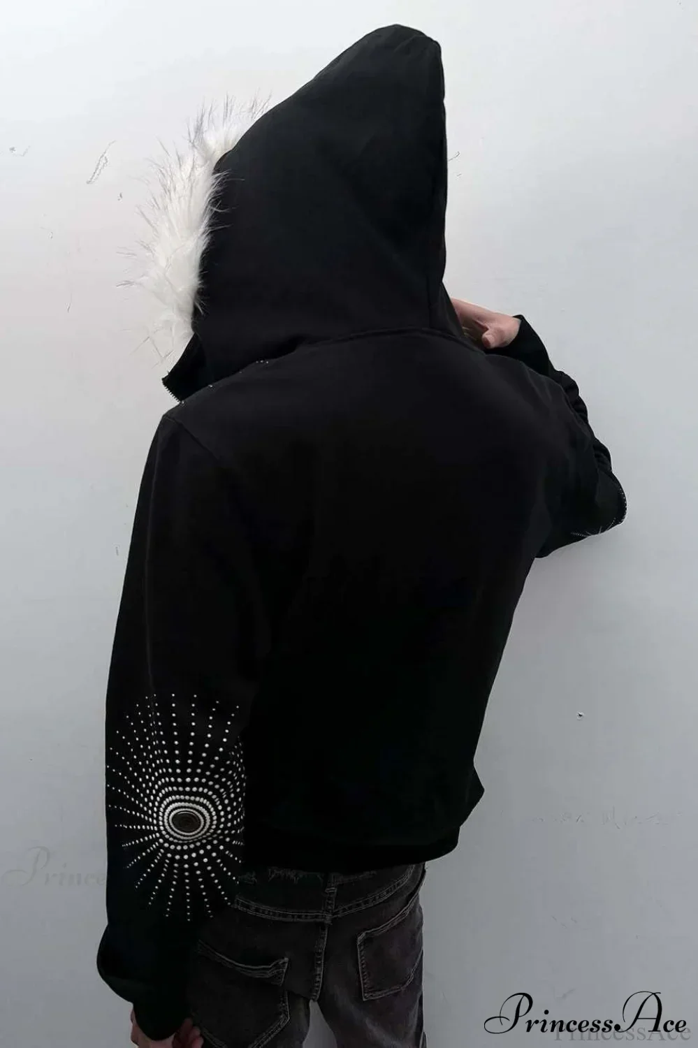 Big Fur Hood Print Zip-Up Hoodie - Image 4