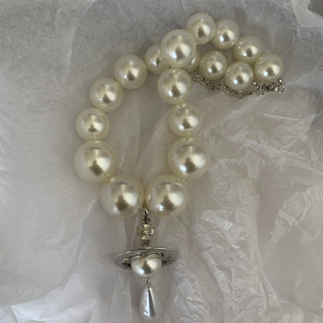 Big Pearl Drop Pendant Vintage Baroque NeckLace - Image 2