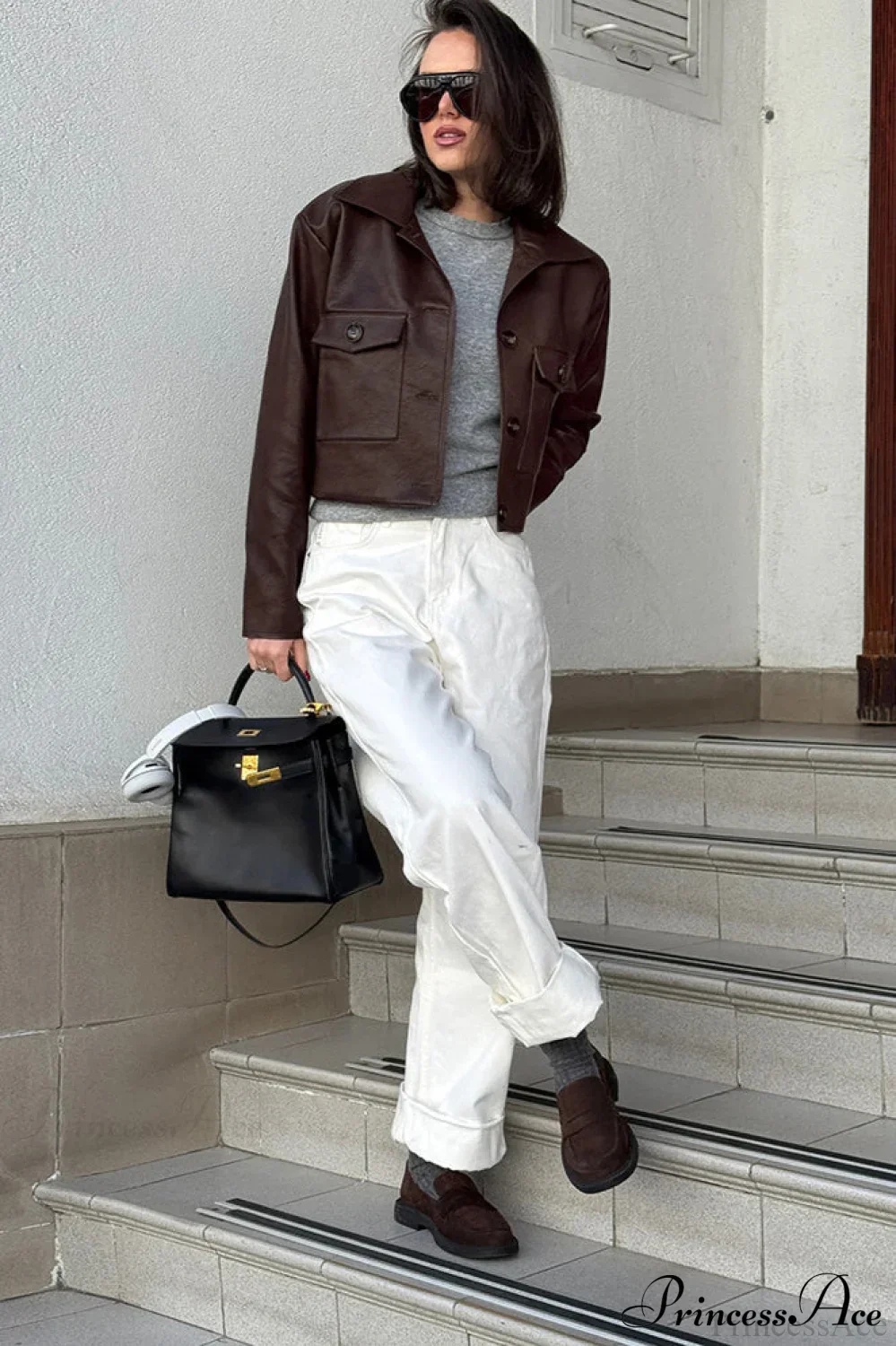 Biker Leather Collared Slim Coat - Image 4