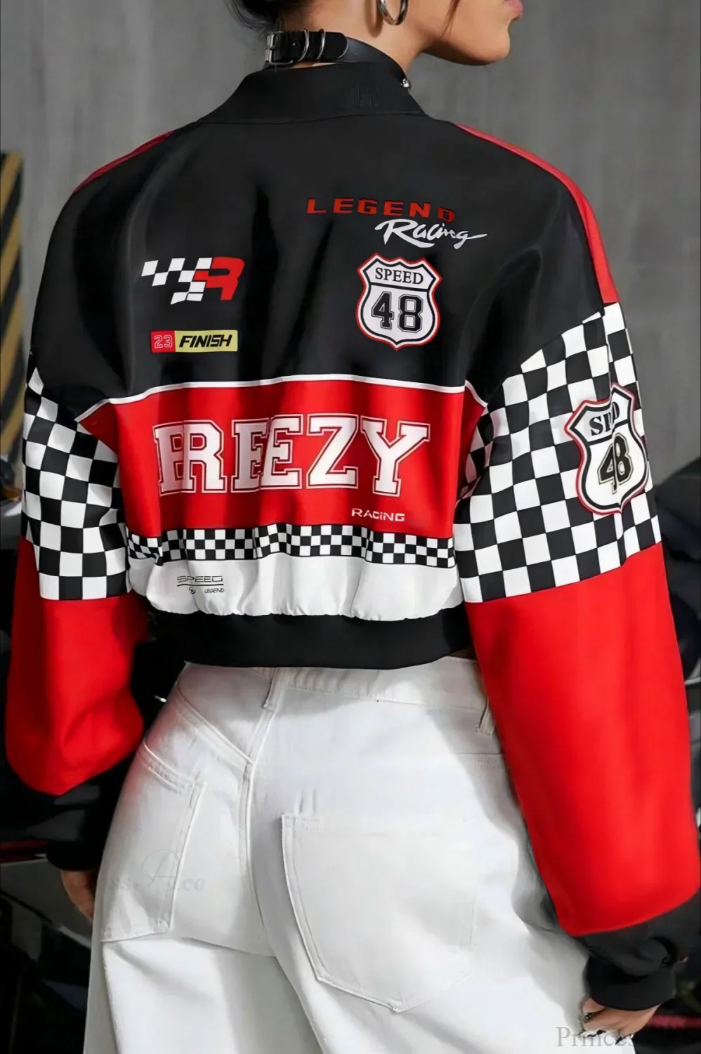 Biker Letter Print Short Long Sleeve Jacket - Image 3