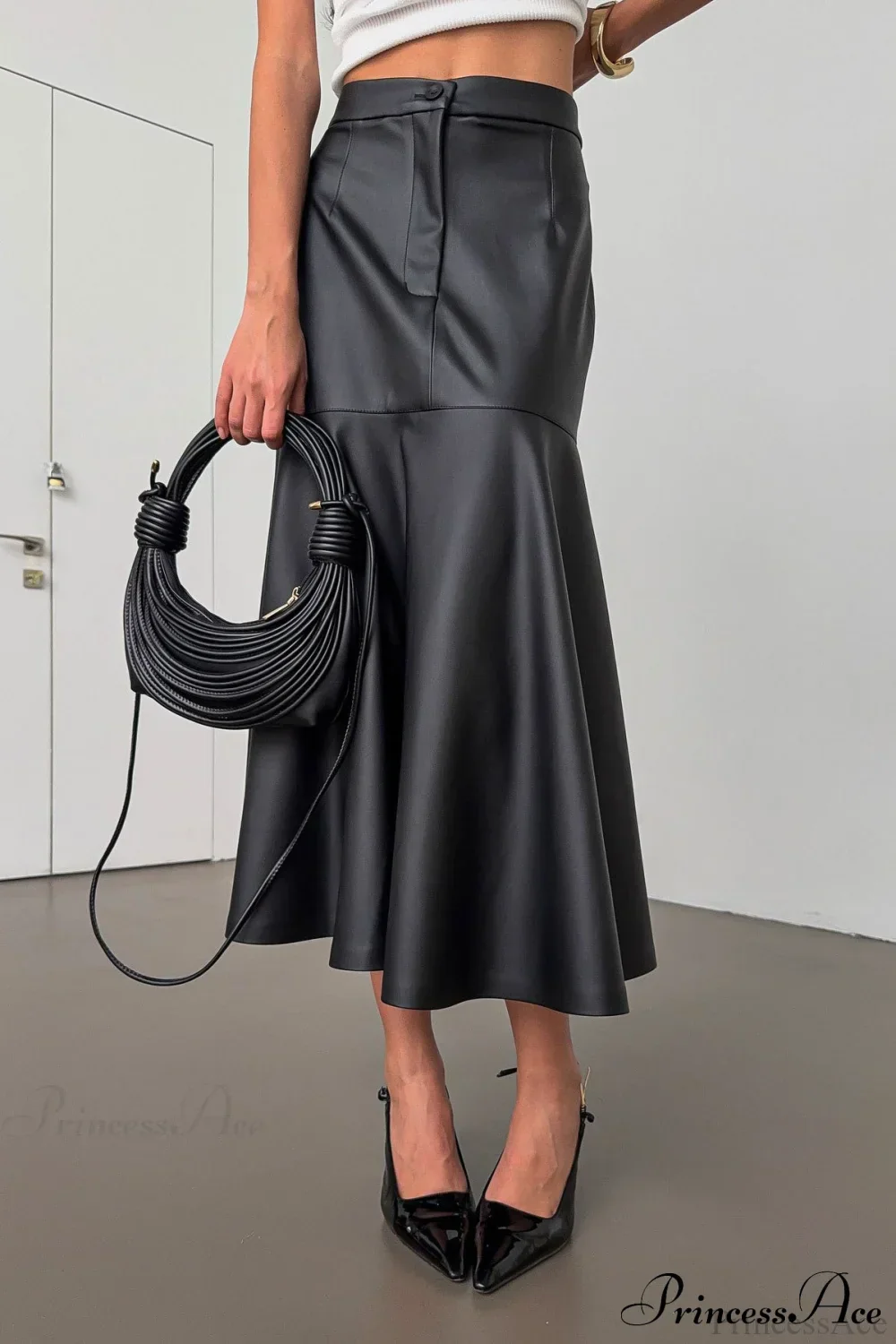 Black Faux Leather Midi Skirt - Image 2
