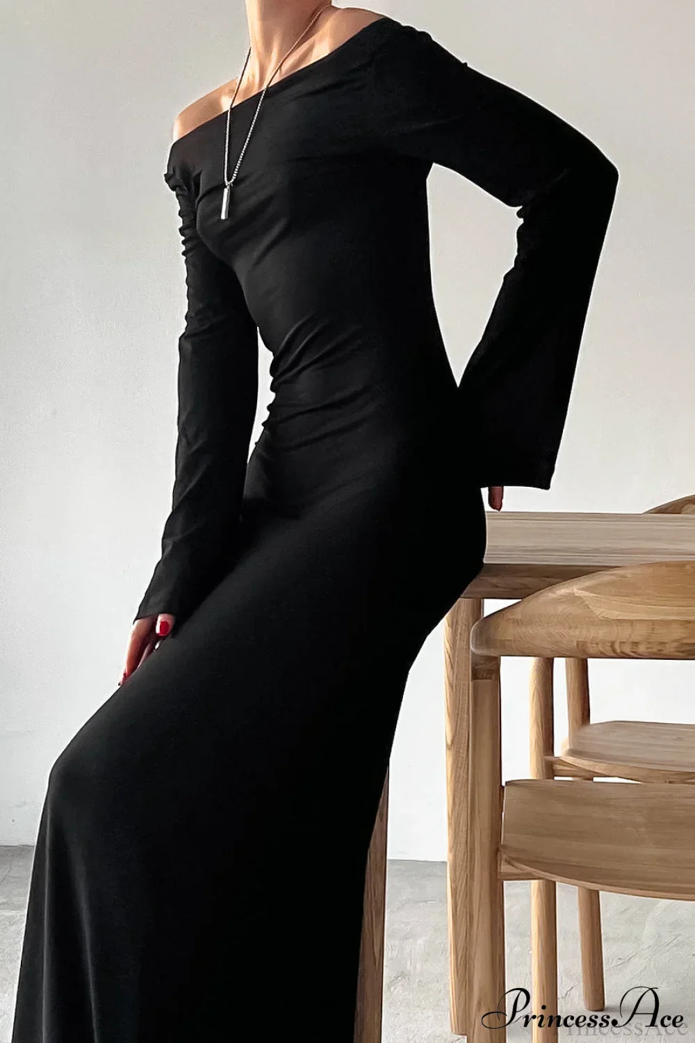 Black Sleek Knit Bodycon Maxi Dress - Image 4