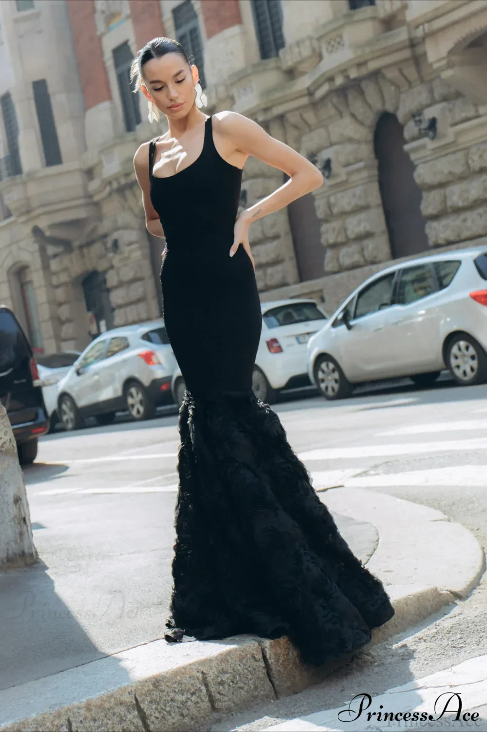 Black Sparkle Silver Thread Rose Hem Party Dress - Image 4