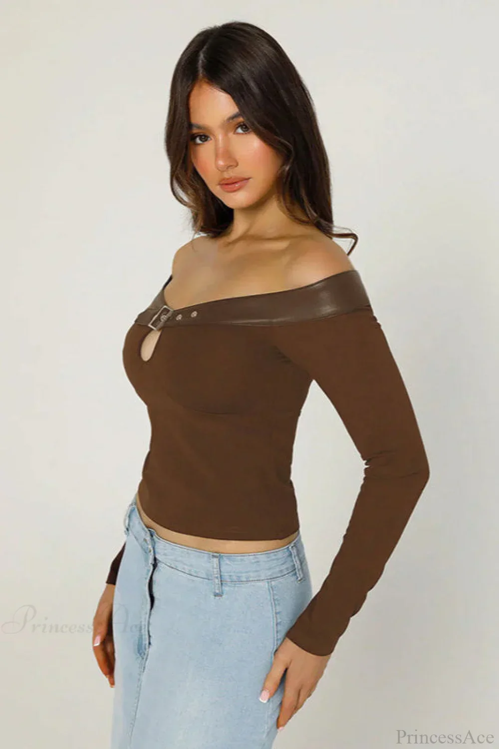 Boat Neck Cutout Fitted Long Sleeve Tee - Image 2