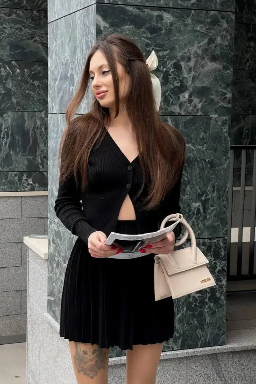 Bodycon Cropped Knit Pleated Two Piece Set - Image 6