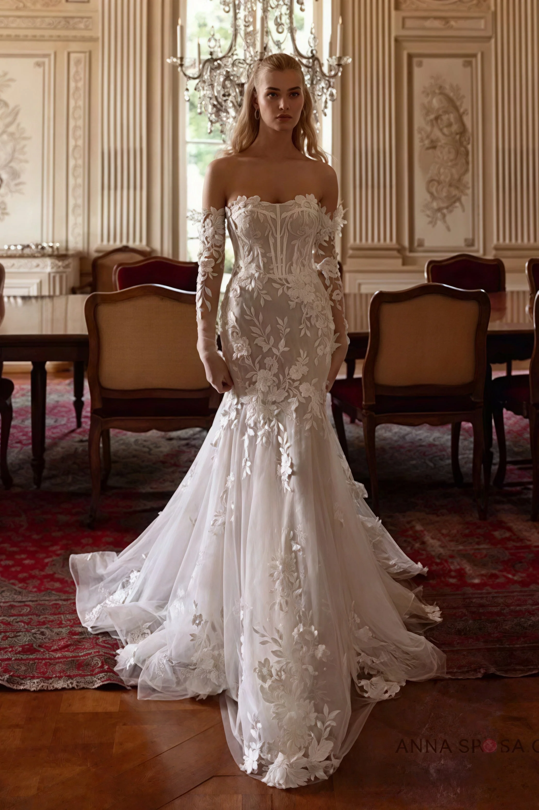 Bohemian Lace Mermaid Train Wedding Dress - Image 3