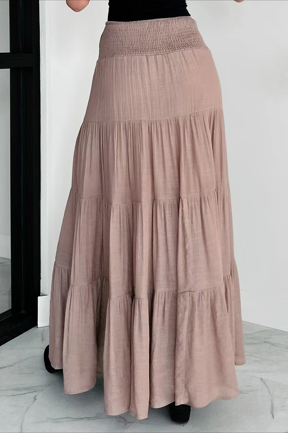 Boho Chic High Waisted Contrast Drawstring A Line Maxi Skirt - Image 10