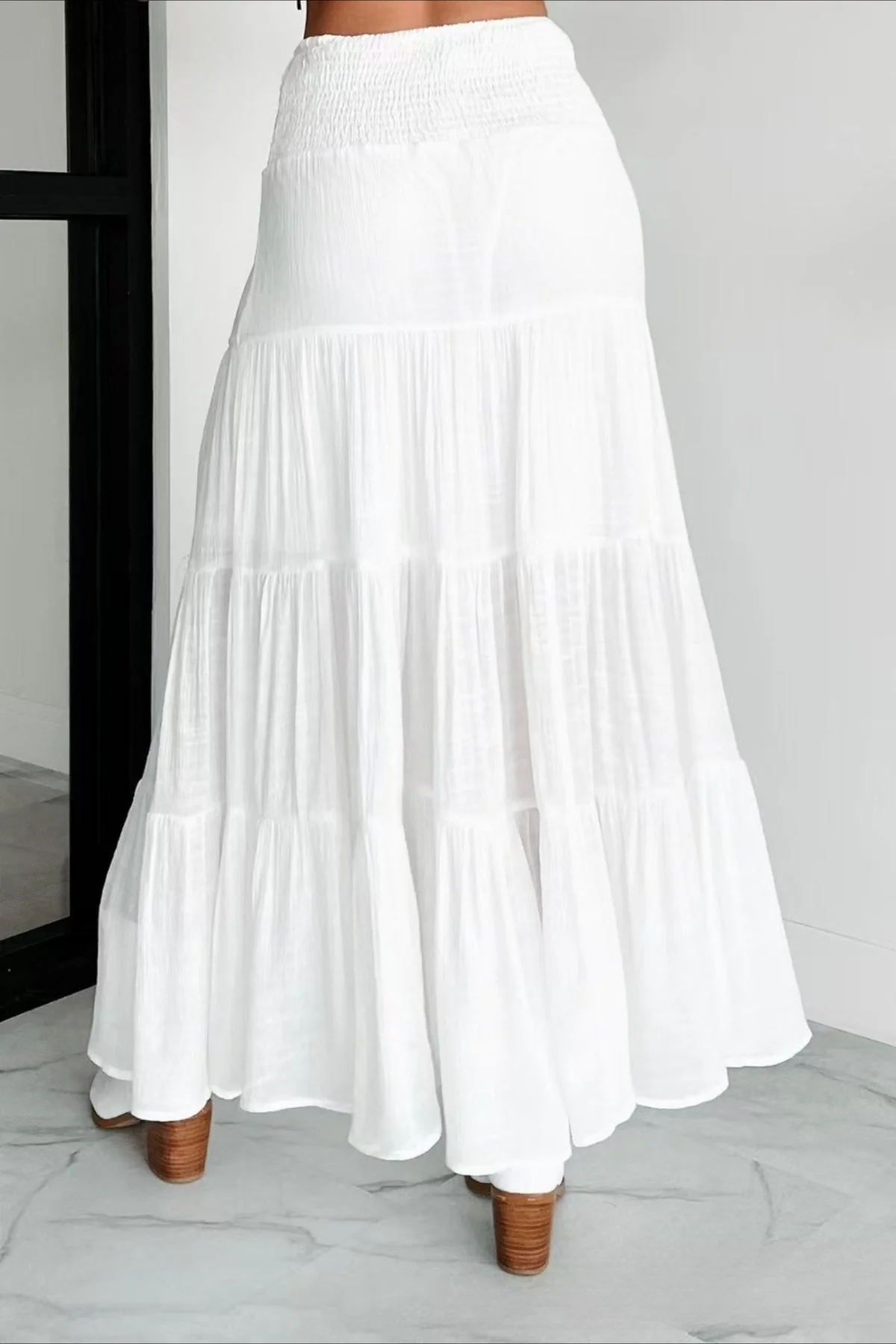 Boho Chic High Waisted Contrast Drawstring A Line Maxi Skirt - Image 5