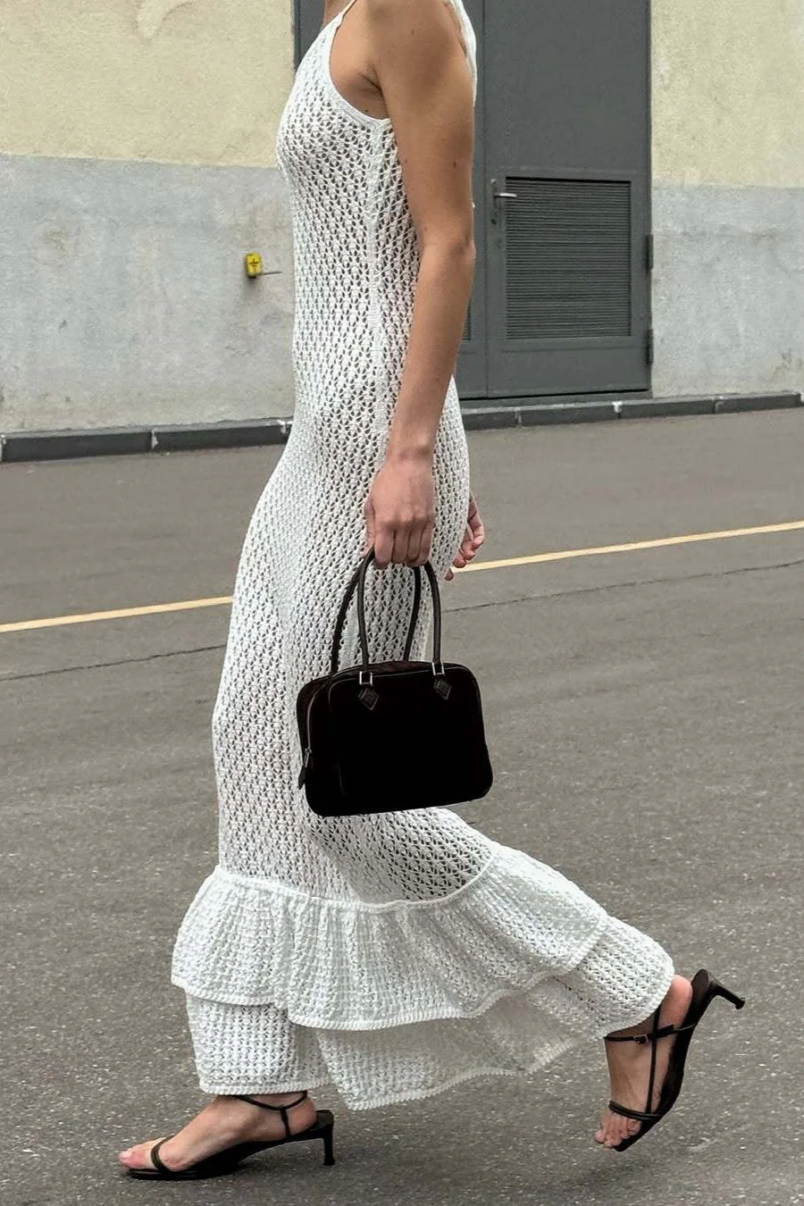 Boho Ruffle Knit Sexy Cutout Sheer Cami Maxi Dress - Image 11