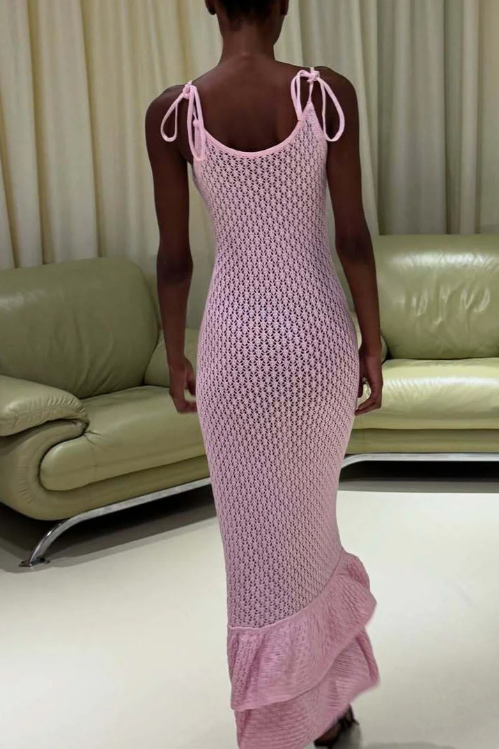 Boho Ruffle Knit Sexy Cutout Sheer Cami Maxi Dress - Image 13