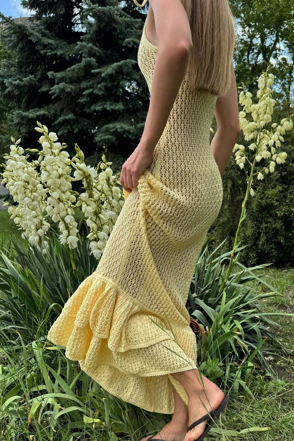 Boho Ruffle Knit Sexy Cutout Sheer Cami Maxi Dress - Image 6
