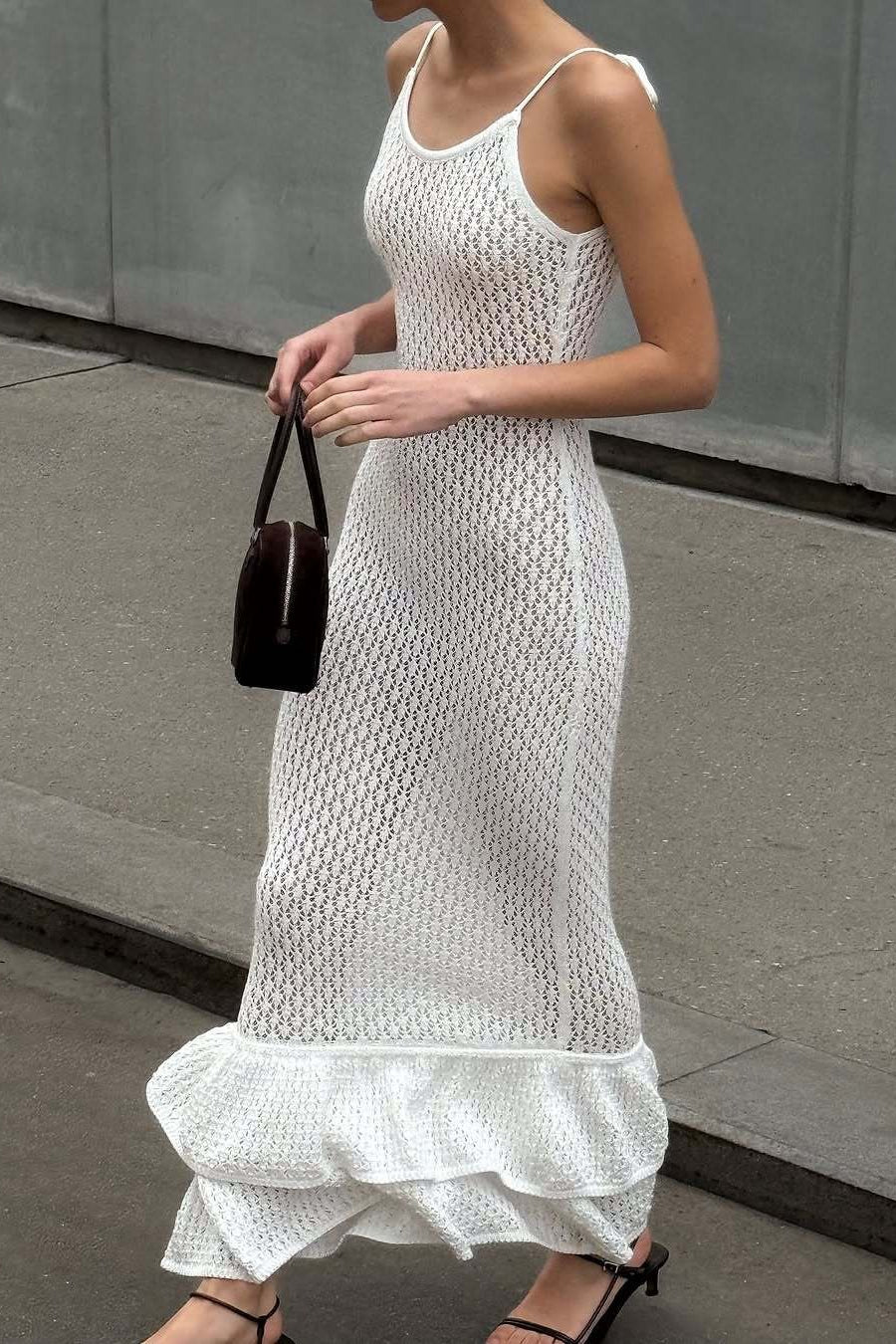 Boho Ruffle Knit Sexy Cutout Sheer Cami Maxi Dress - Image 7