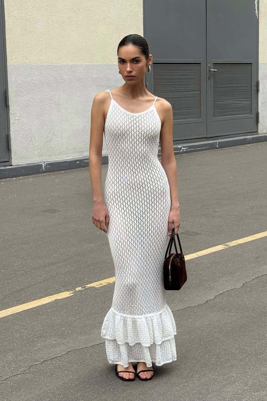 Boho Ruffle Knit Sexy Cutout Sheer Cami Maxi Dress - Image 8