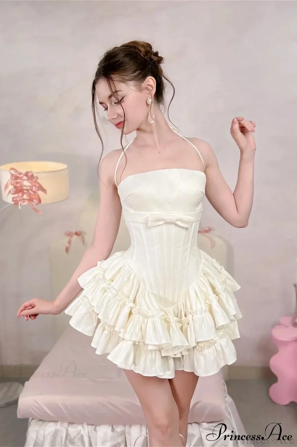 Boned Bow Lace-Up Mini Tulle Party Dress - Image 4