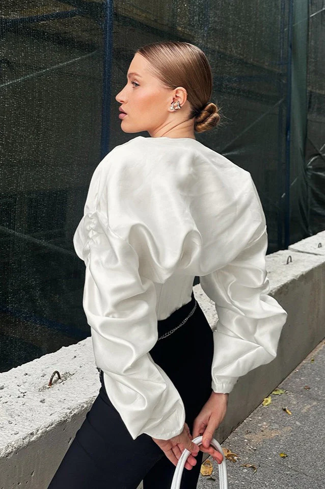 Boned Waist Loose Puff Sleeve Blouse - Image 2