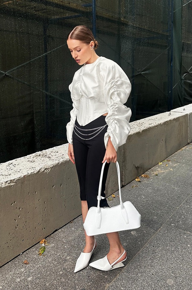 Boned Waist Loose Puff Sleeve Blouse - Image 3