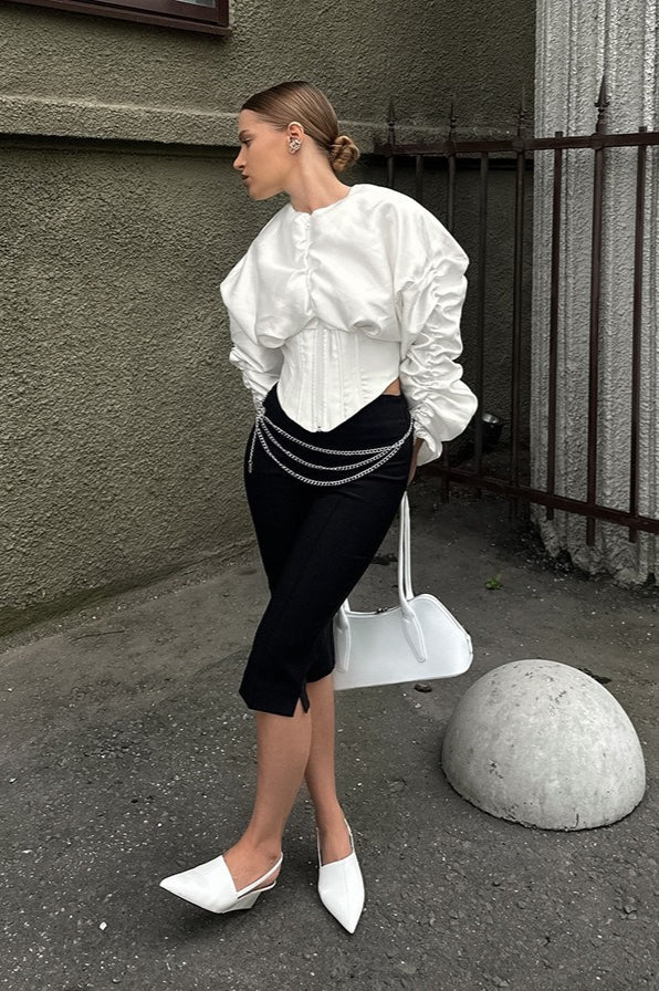 Boned Waist Loose Puff Sleeve Blouse - Image 4