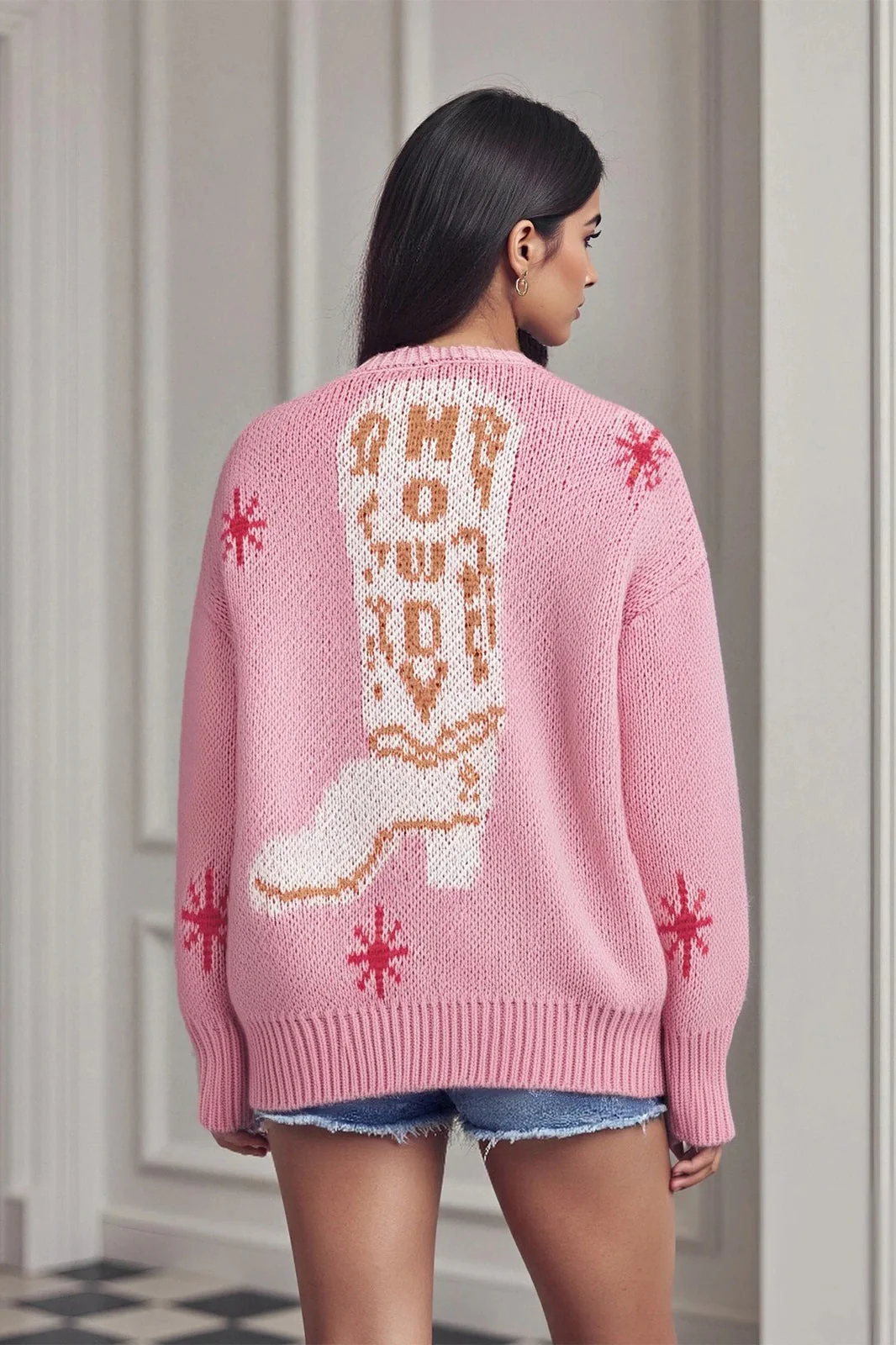 Boot Pattern V Neck Knit Cardigan - Image 2